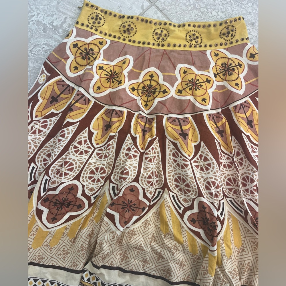 Anthropologie Beaded Bohemian Skirt in Brown and Yellow, size small - Picture 2 of 8
